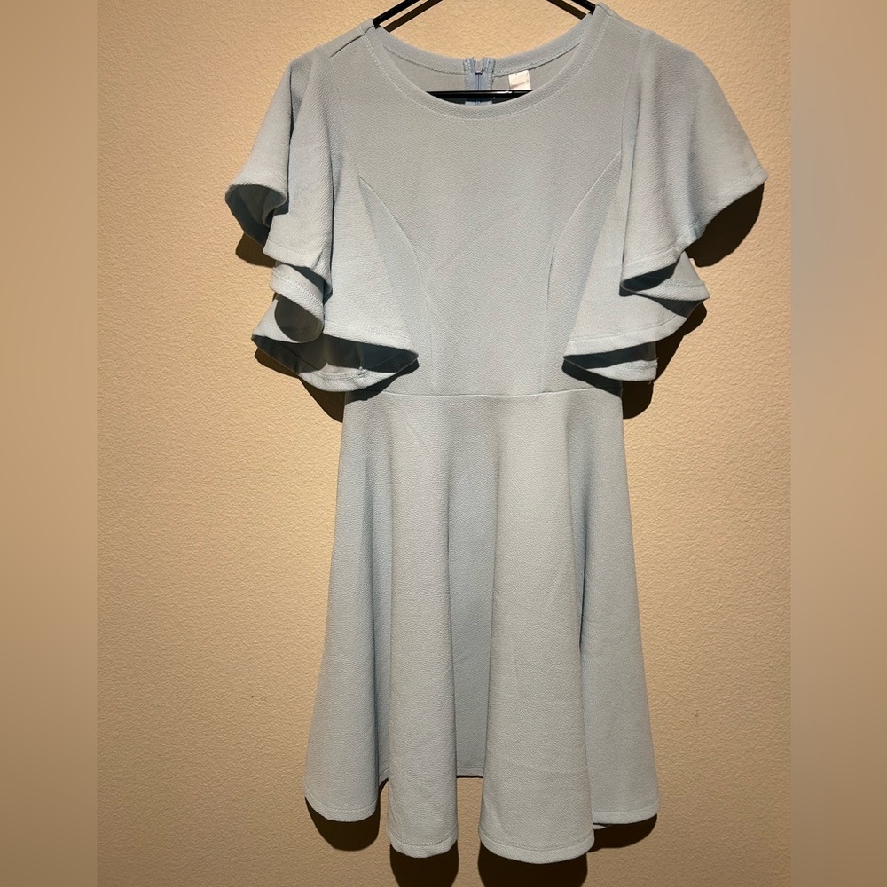 Elegant Light Blue Ruffle Sleeve Dress